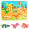 Puzzle Montessori din Lemn pentru Copii, Cyrax, 3D, 0-3 Ani, Model Dinozauri, Educativ, Intuitiv, Creativ, 8 Piese, 30x22.5x0.8 cm, Multicolor