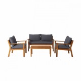 Cumpara ieftin Set mobilier gradina modular Denya, lemn, canapea cu masa cafea si 2 fotolii