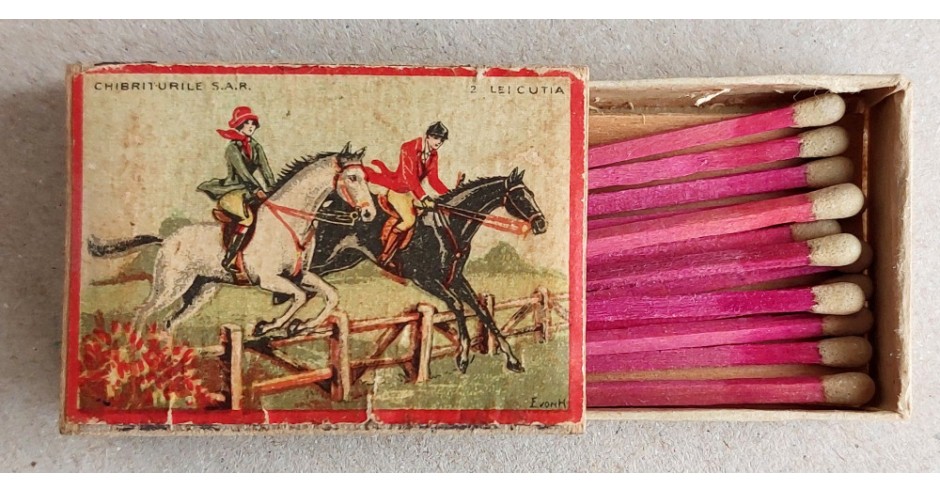 1935 Calareti - cutie de chibrituri romanesti din lemn, produsa de S.A ...