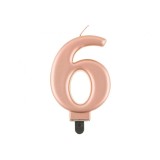 Lumanare aniversara model cifra, roz auriu metalic, 8 cm-Tip Cifra 6