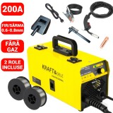 Cumpara ieftin Aparat, invertor de sudura MIG 200A sarma fara gaz + 2 role + accesorii (KD810+2F)