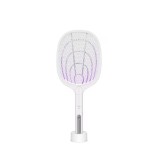 Paleta electrica anti-insecte, cu stand de incarcare, buton on/off, din ABS, cu cablu USB, alb