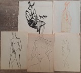 Lot 5 crochiuri// tus pe hartie, Peisaje, Acuarela, Altul