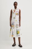 Desigual rochie din bumbac BARCELONA culoarea alb, midi, dreaptă, 25SWVW42