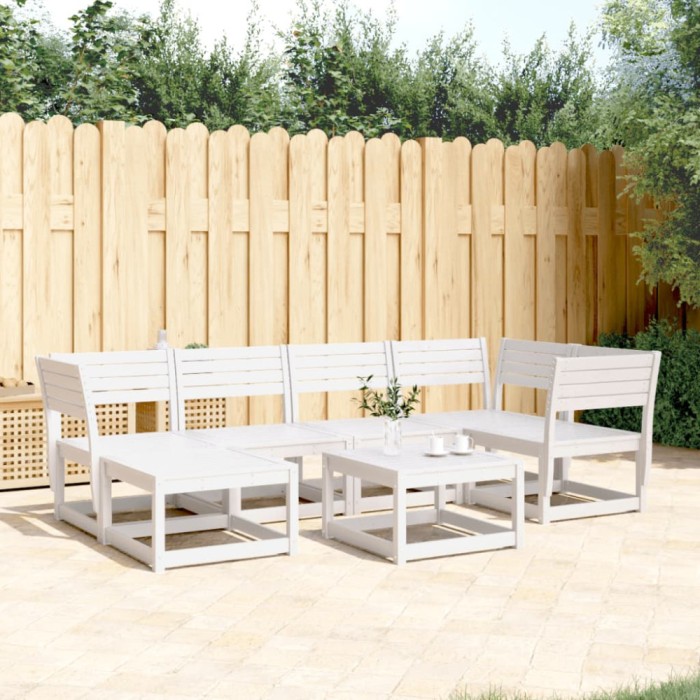 vidaXL Set canapea de grădină, 6 piese, alb, lemn masiv pin 3217031