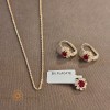 Set Bijuterii Aur 18K: Lantisor, Pandantiv Cristal Rosu &amp; Cercei placati - Elegant, Antialergic - SaraTremo