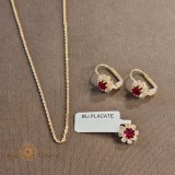Set lantisor + pandantiv + cercei placati cu aur cu cristal rosu