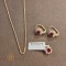 Set lantisor + pandantiv + cercei placati cu aur cu cristal rosu