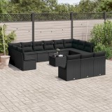 vidaXL Set mobilier de grădină cu perne, 14 piese, negru, poliratan 3250234