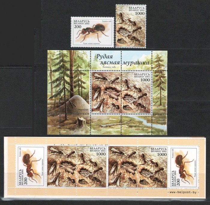 Belarus 2002 Mi 443/44 + bl 26 + booklet MNH - Furnica Rosie de Lemn