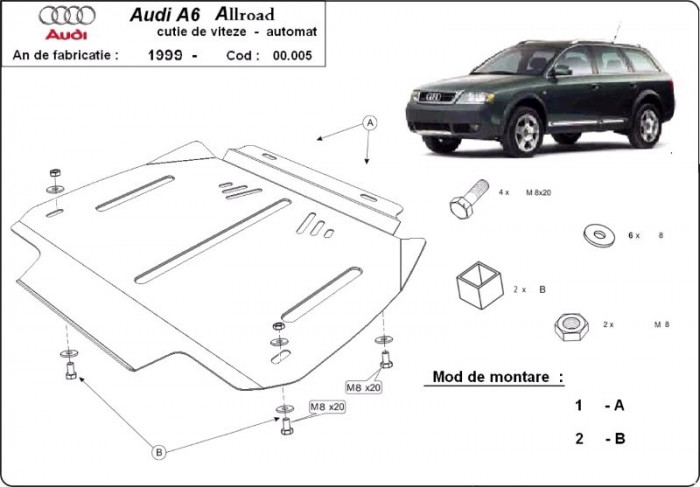 Scut metalic pentru cutie de viteze - automata Audi Allroad C5 2000-2005