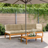VidaXL Set canapele grădină cu perne din paleți, 3 piese, lemn acacia