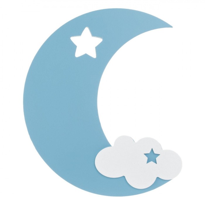 Lampa Decorativă LED, Luna, Lemn, Culoare Bleu și Alb, 11x28cm, Montare pe Perete