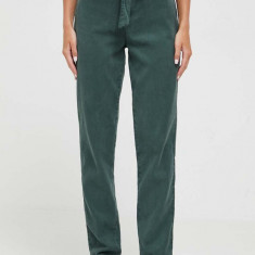 Medicine pantaloni femei, culoarea verde, fason chinos, medium waist