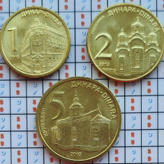 Set de 3 monede Serbia 1, 2, 5 Dinars 2013 UNC - A021