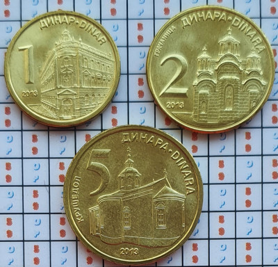 Set de 3 monede Serbia 1, 2, 5 Dinars 2013 UNC - A021 foto