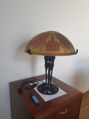 Lampa ornamentala tip Galle, hand made, model cu scarabei, semnata, nefolosita foto