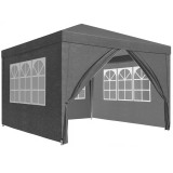 Cort pavilion de gradina, 300x300 cm, cu 4 pereti laterali cu ferestre, impermeabil cu rezistenta UV, gri Household NewTrend
