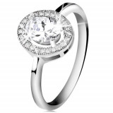 Inel din argint 925, zirconiu oval fațetat, margine transparentă strălucitoare - Marime inel: 60