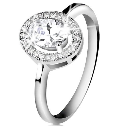 Inel din argint 925, zirconiu oval fațetat, margine transparentă strălucitoare - Marime inel: 58