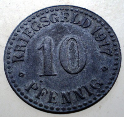 2.085 GERMANIA WWI 10 PFENNIG KRIEGSGELD 1917 RESIDENZSTADT CASSEL foto