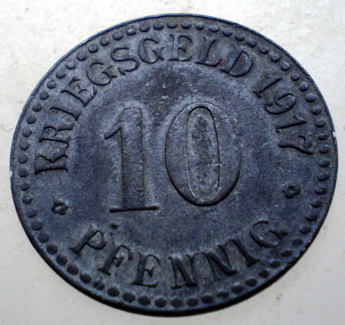2.085 GERMANIA WWI 10 PFENNIG KRIEGSGELD 1917 RESIDENZSTADT CASSEL