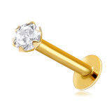 Piercing pentru buză și bărbie din aur de 9K - zircon transparent, rotund, 2,5 mm