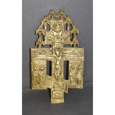 Cruce / Crucifix ortodox vechi din bronz - lipovenesc - Rusia secol XVIII