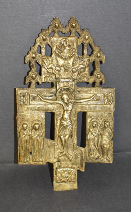 Crucifix ortodox vechi din bronz - lipovenesc - Rusia secol XVIII