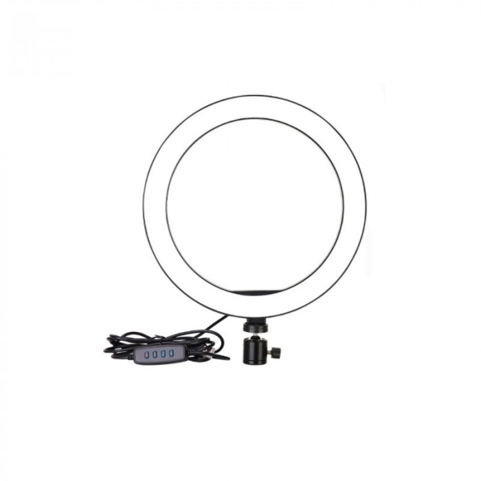 Lampa circulara Ring Light, LED, Cu trepied mobil, 26cm, 2900K-6500K, Aluminiu/Polipropilena, Negru/Alb