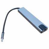 Hub USB C 8 in 1 Type C 3.1, 4K Hdmi, RJ45, Card reader SD/TF, Aluminiu, Fast Charge laptop, Universal