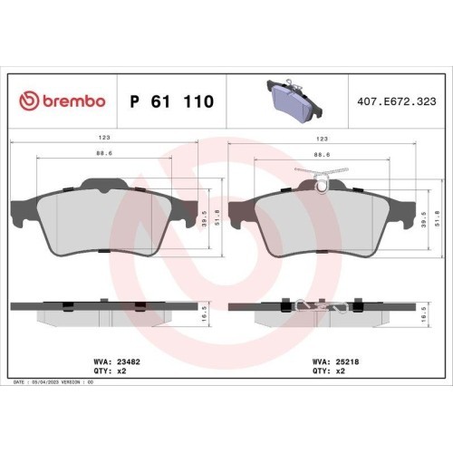 Placute frana Peugeot 508 I (8d) 11.10-12.18, 508 Sw Box / Estate (8e) 11.11-, 508 Sw I (8e) 11.10-12.18, Spate, BREMBO