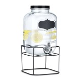 Dozator bauturi Navaris cu suport metalic negru, 5L, cu robinet inox, sticla, 59968.01