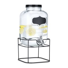 Dozator bauturi Navaris cu suport metalic negru, 5L, cu robinet inox, sticla, 59968.01