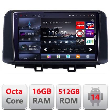 Navigatie Hyundai Kona 2017-2022 Edotec Kit-1058 8 core QLED 2K 16+512 360 Android Waze USB Navigatie Internet Youtube Radio CarStore Technology