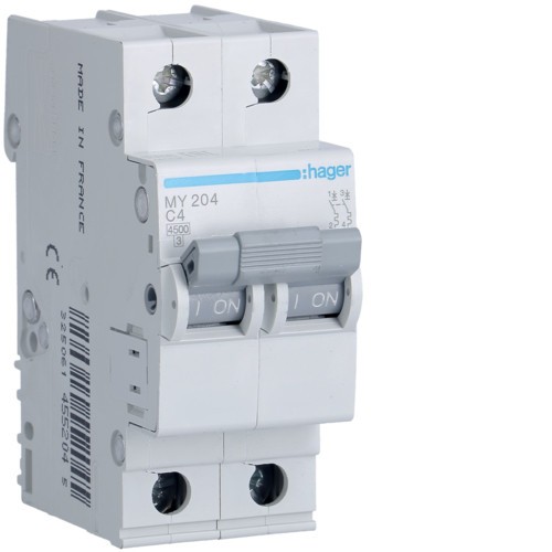 Siguranta automata 4A 2P Curba C 4,5ka Hager MY204