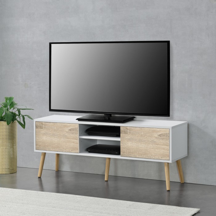 Comoda TV Eskilstuna WE alb/efect lemn stejar [en.casa] HausGarden Leisure