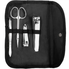 Set Manichiură, 4 Piese, Foarfecă, Unghieră Mică și Mare, Pensetă, Negru
