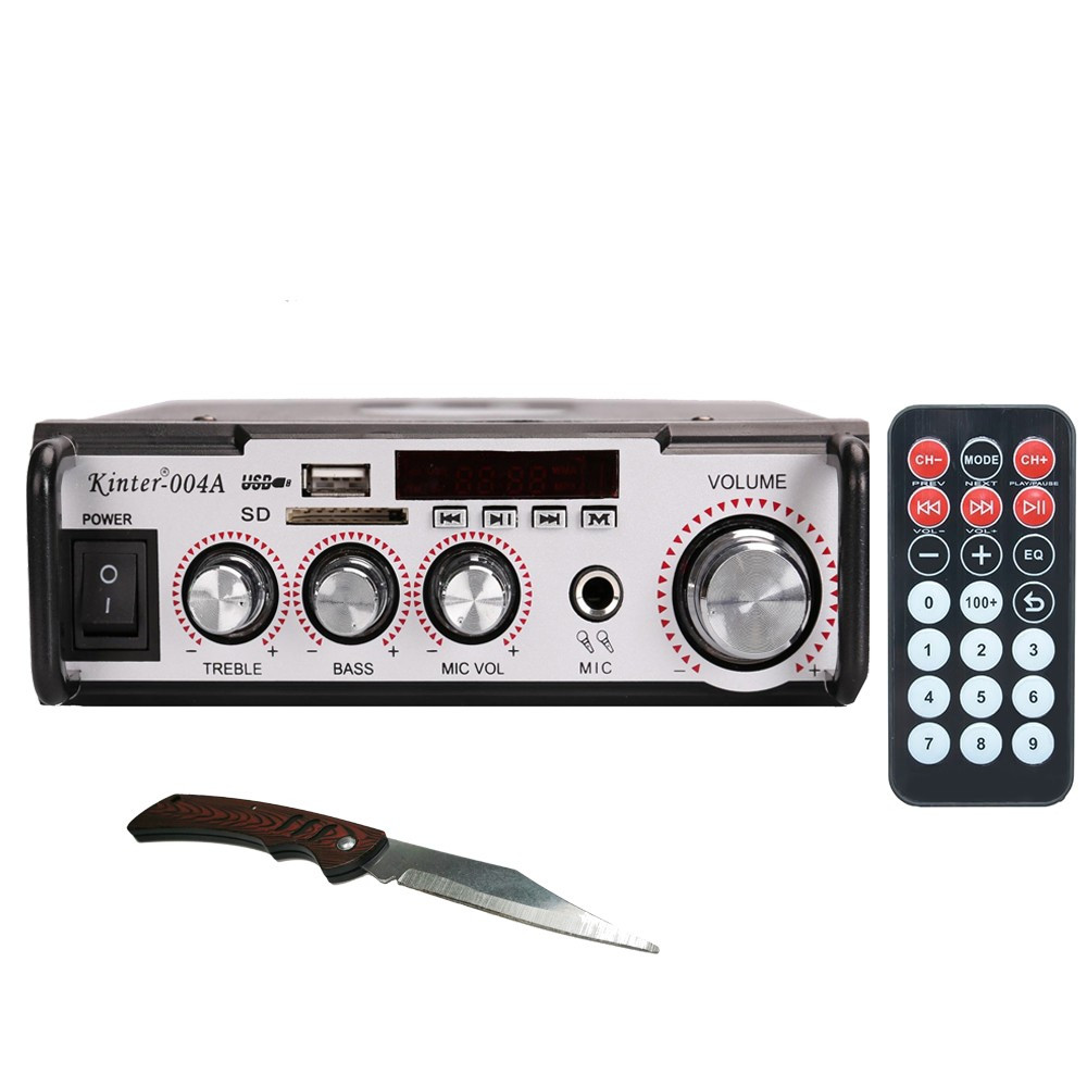 Amplificator digital, tip Statie, 2x10 W, telecomanda, intrari USB-SD  intrare microfon, briceag buzunar cadou | Okazii.ro