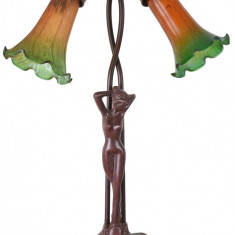 Lampa Art Deco din metal cu o femeie si abajururi lalea PALI008