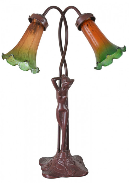 Lampa Art Deco din metal cu o femeie si abajururi lalea PALI008