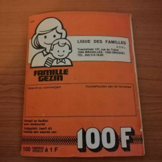 Carnet de timbre Ligue de familles de cumparare produse Belgia, 100 timbre 1F