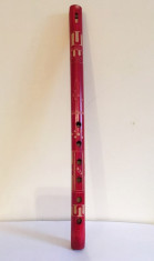 Fluier lucrat manual, lemn, America de Sud, PERU, 38,5 cm, instrument muzical foto