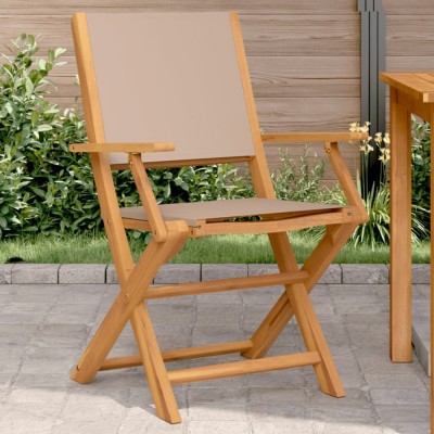vidaXL Scaune de grădină 2 buc., taupe, lemn masiv acacia și textil 367671 foto