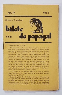 BILETE DE PAPAGAL , REVISTA , DIRECTOR TUDOR ARGHEZI , NR. 17, VOLUMUL I , ANII &amp;#039;37 - &amp;#039; 38 foto