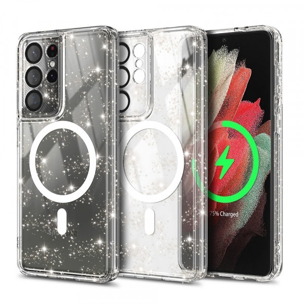Husa MagSafe pentru Samsung Galaxy S21 Ultra 5G G998, Techsuit, SparkleSkin, Transparenta