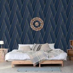 DUTCH WALLCOVERINGS Tapet ?Geometric?, albastru ?i auriu foto