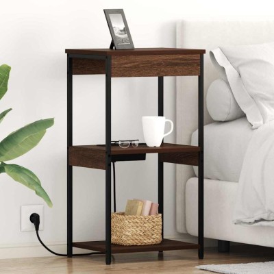 vidaXL Cabinet de noptiere cu stație de &amp;icirc;ncărcare cu raft Stejar brun 859549 foto