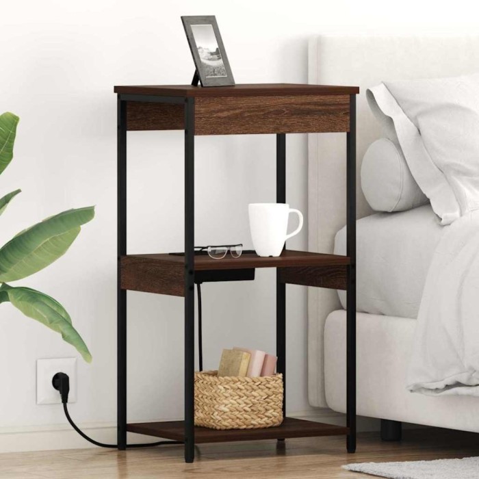 vidaXL Cabinet de noptiere cu stație de &icirc;ncărcare cu raft Stejar brun 859549
