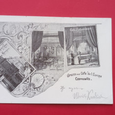 Litho Cernauti Czernowitz Hotel Café Restaurant Bukowina Bucovina Litografie